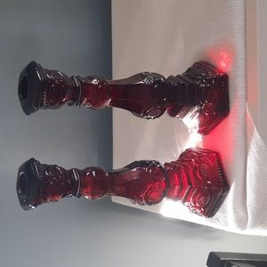 Vintage Avon Pair of Ruby Red Glass Candlestick holder/perfume bottle